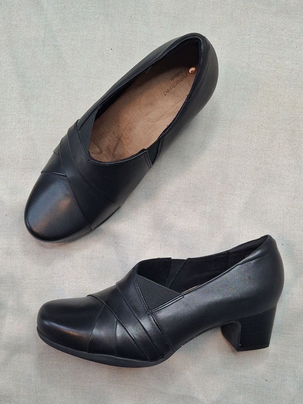 Clarks Black Low Block Heel Slip-On Pumps